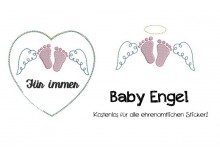 Stickdatei Baby Engel - ITH Herz und Engelsflügel Füßchen für Sternchen